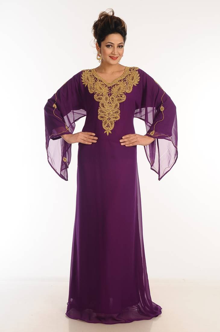 Purple Georgette Kaftan With Zari Work