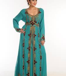 Turquoise Georgette Kaftan With Zari Work