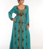 Turquoise Georgette Kaftan With Zari Work