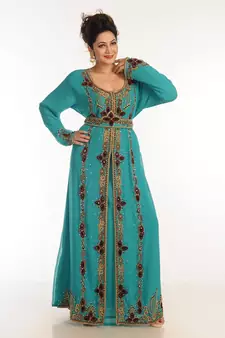 Turquoise Georgette Kaftan With Zari Work