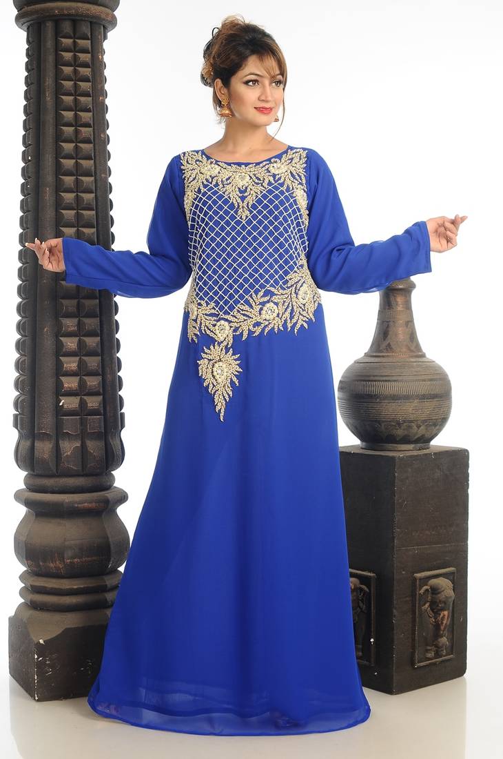 Royal Blue Georgette Kaftan With Zari Work