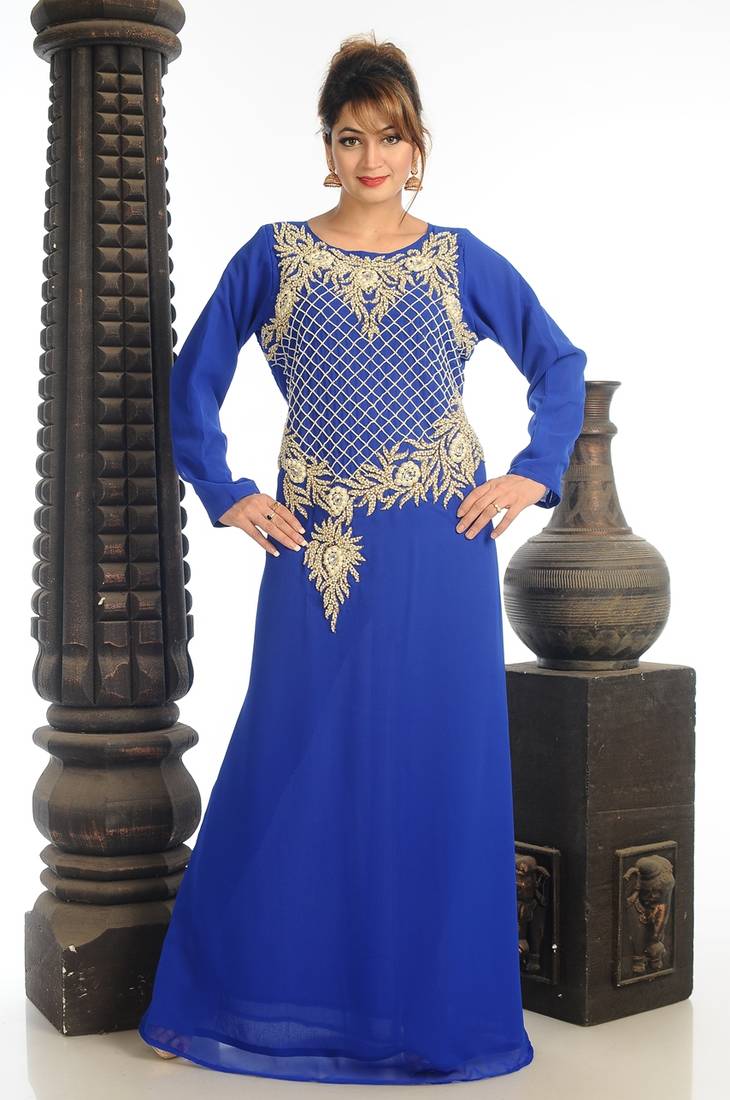 Royal Blue Georgette Kaftan With Zari Work