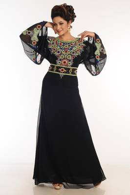 Black Georgette Kaftan With Zari Work 1