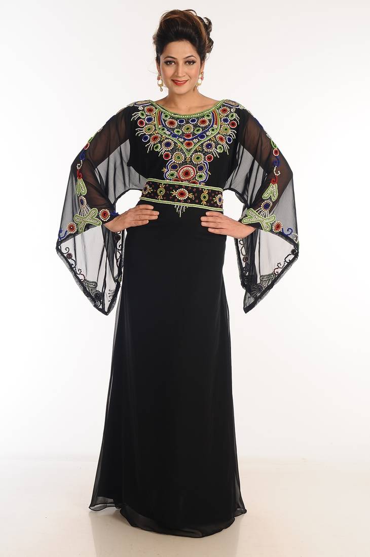 Black Georgette Kaftan With Zari Work