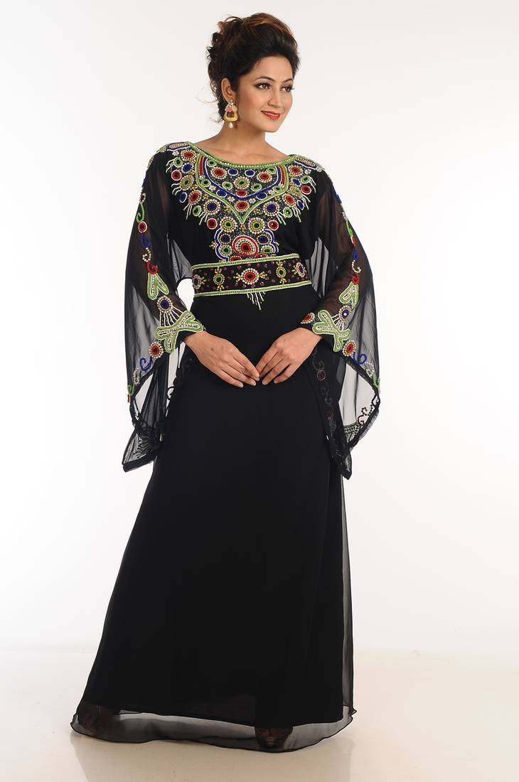 Black Georgette Kaftan With Zari Work