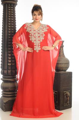 Red Georgette Kaftan With Zari Work 1