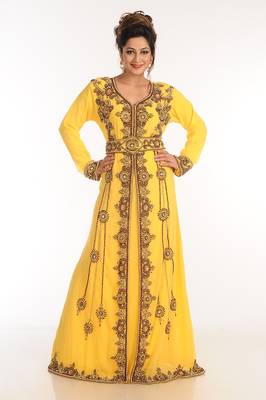 Yellow Georgette Kaftan With Zari Work 1