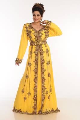 Yellow Georgette Kaftan With Zari Work 2