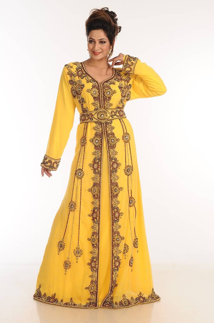 Yellow Georgette Kaftan With Zari Work