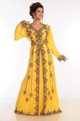 Yellow Georgette Kaftan With Zari Work 3