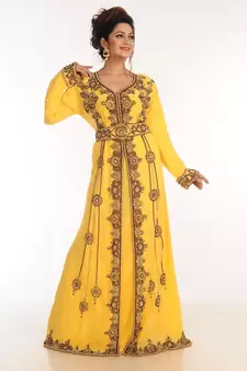 Yellow Georgette Kaftan With Zari Work