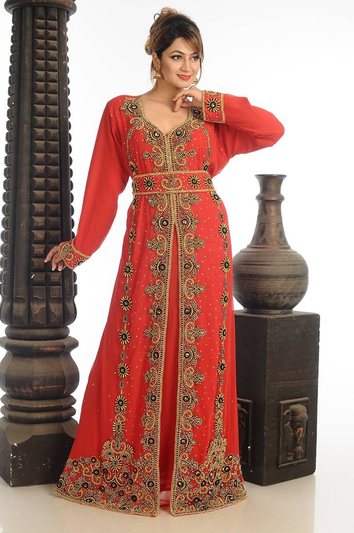 Orange Georgette Kaftan With Zari Work