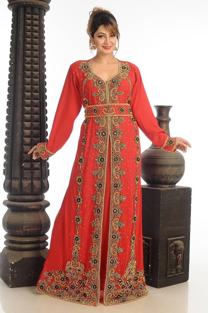 Orange Georgette Kaftan With Zari Work