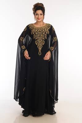 Black Georgette Kaftan With Zari Work 1