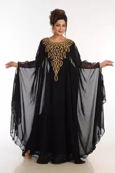 Black Georgette Kaftan With Zari Work