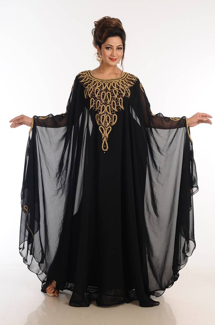 Black Georgette Kaftan With Zari Work