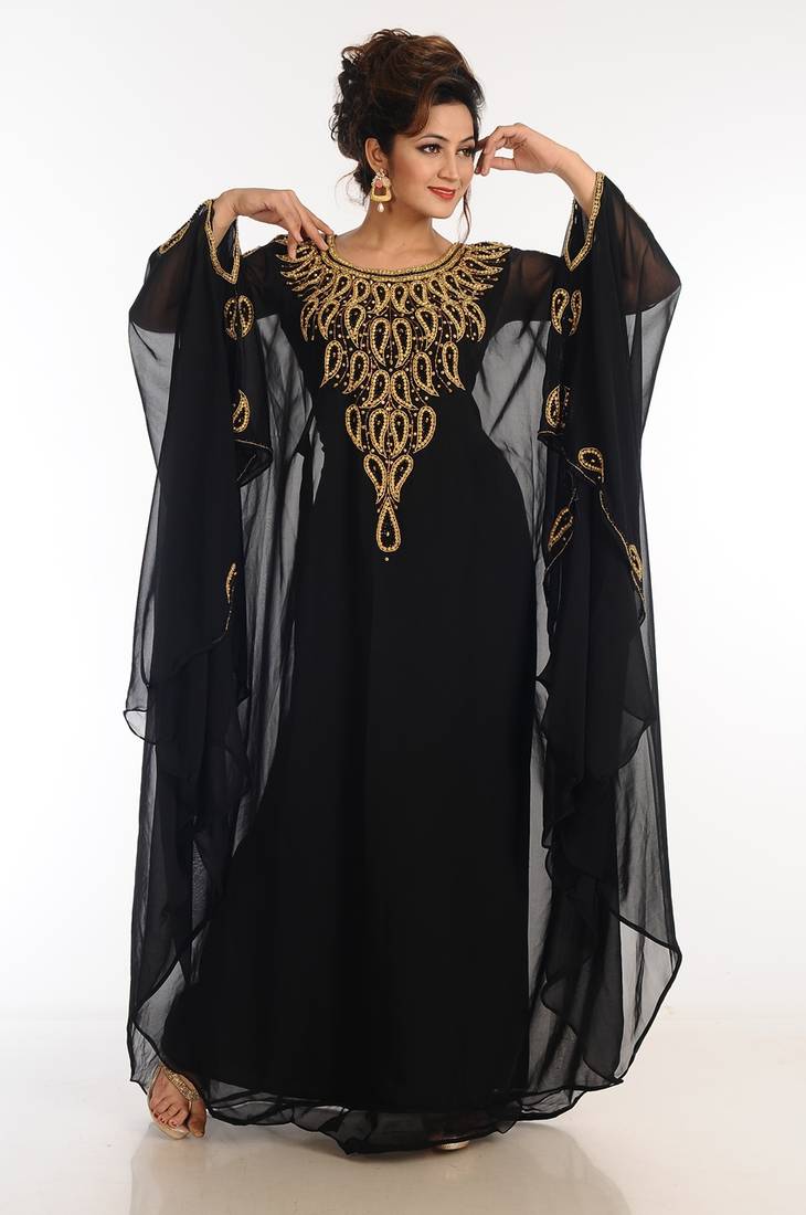 Black Georgette Kaftan With Zari Work
