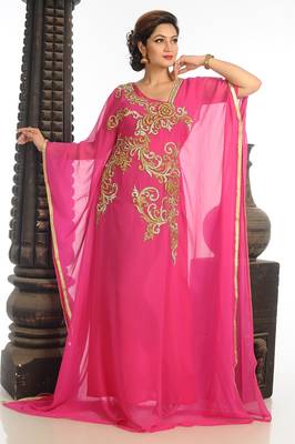 Pink Georgette Kaftan With Zari Work 1