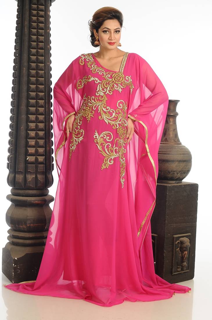 Pink Georgette Kaftan With Zari Work