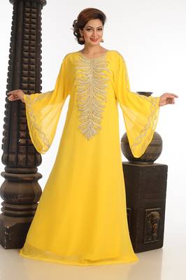Yellow Georgette Kaftan With Zari Work 1