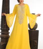 Yellow Georgette Kaftan With Zari Work