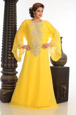 Yellow Georgette Kaftan With Zari Work 2