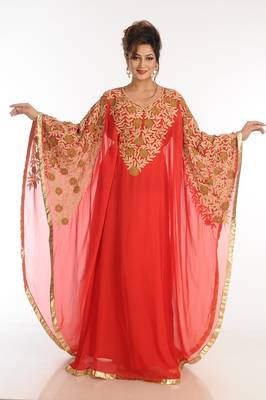 Red Georgette Kaftan With Zari Work 1