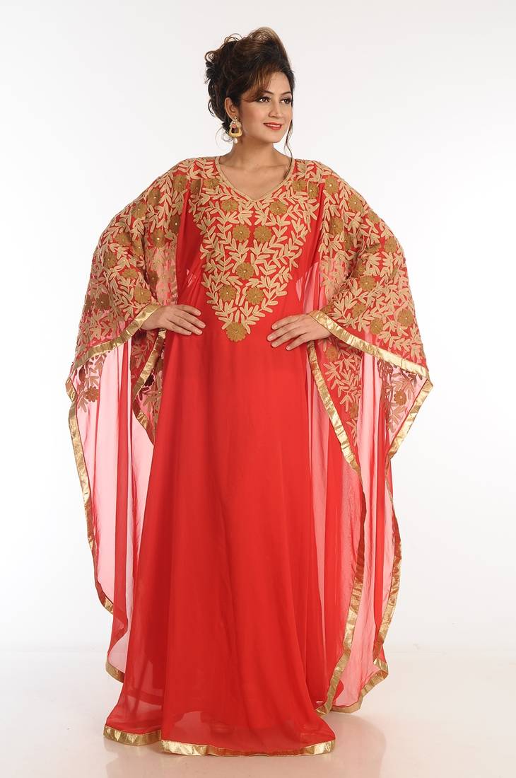 Red Georgette Kaftan With Zari Work