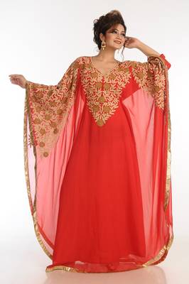 Red Georgette Kaftan With Zari Work 4