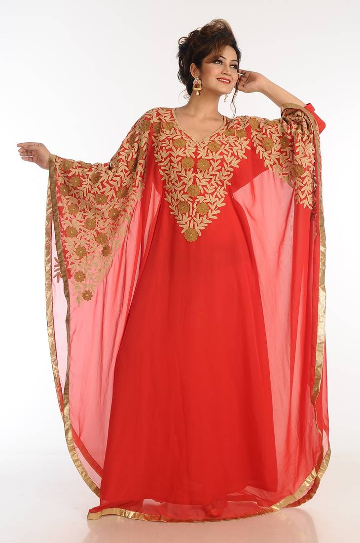 Red Georgette Kaftan With Zari Work