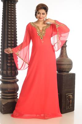 Peach Georgette Kaftan With Zari Work 1