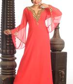 Peach Georgette Kaftan With Zari Work