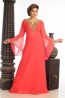 Peach Georgette Kaftan With Zari Work