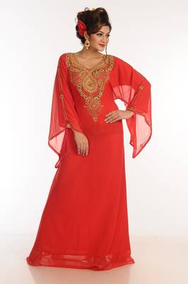 Red Georgette Kaftan With Zari Work 1