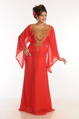Red Georgette Kaftan With Zari Work 2