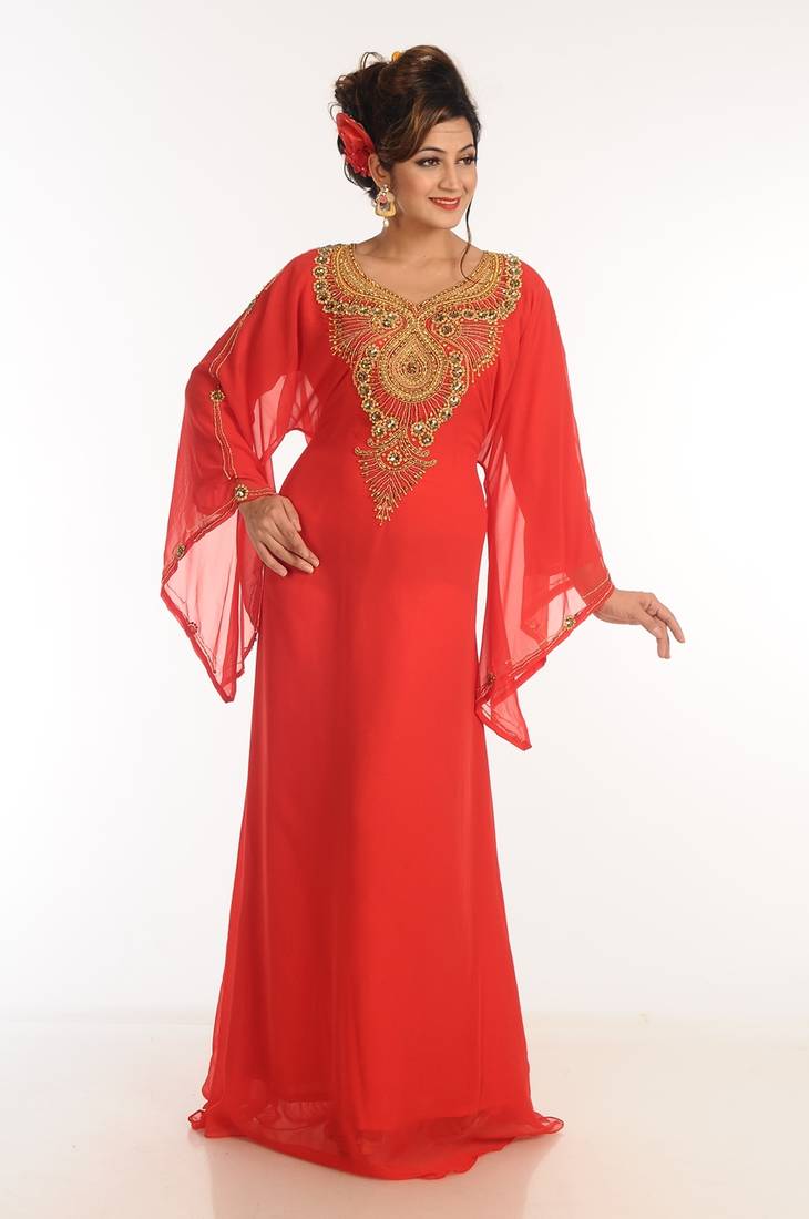 Red Georgette Kaftan With Zari Work