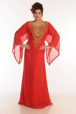 Red Georgette Kaftan With Zari Work 3