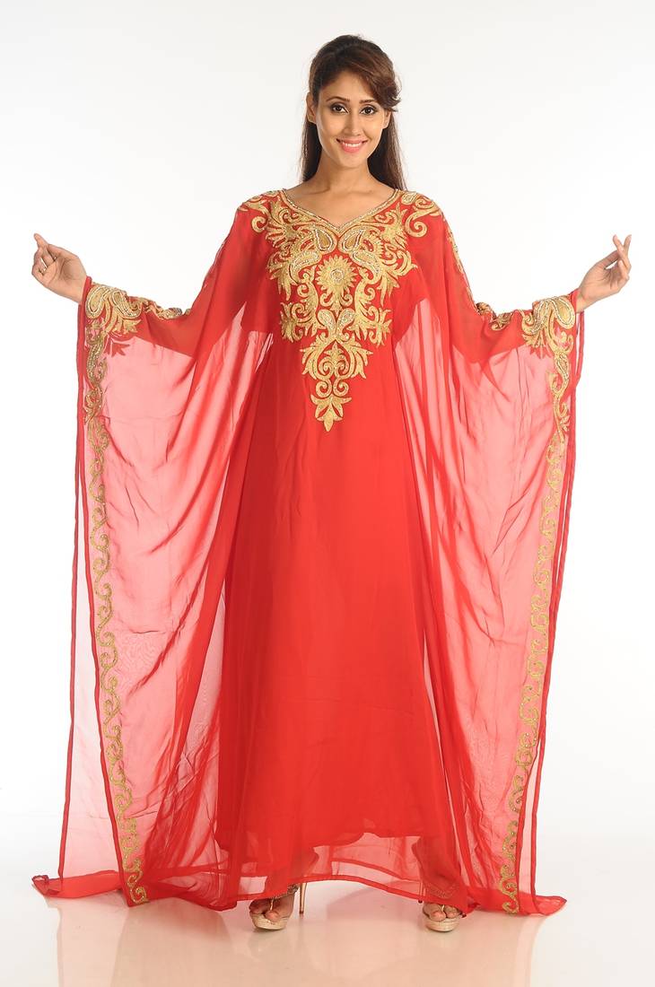 Red Georgette Kaftan With Zari Work
