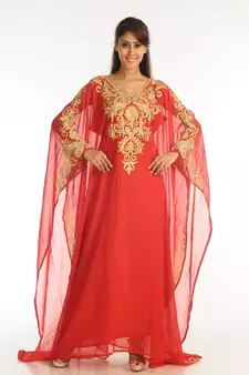 Red Georgette Kaftan With Zari Work