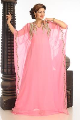 Baby Pink Georgette Kaftan With Zari Work 2