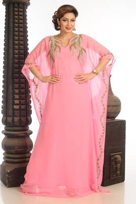 Baby Pink Georgette Kaftan With Zari Work 3