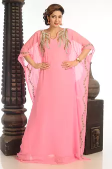 Baby Pink Georgette Kaftan With Zari Work