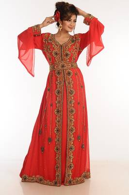 Red Georgette Kaftan With Zari Work 1