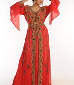 Red Georgette Kaftan With Zari Work