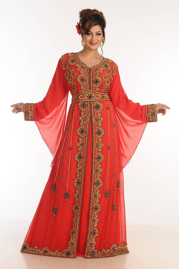 Red Georgette Kaftan With Zari Work