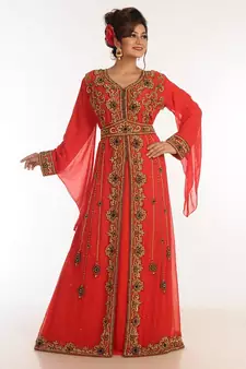 Red Georgette Kaftan With Zari Work