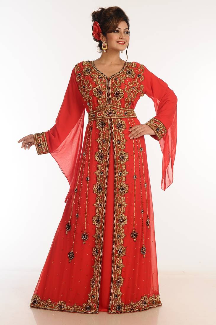 Red Georgette Kaftan With Zari Work