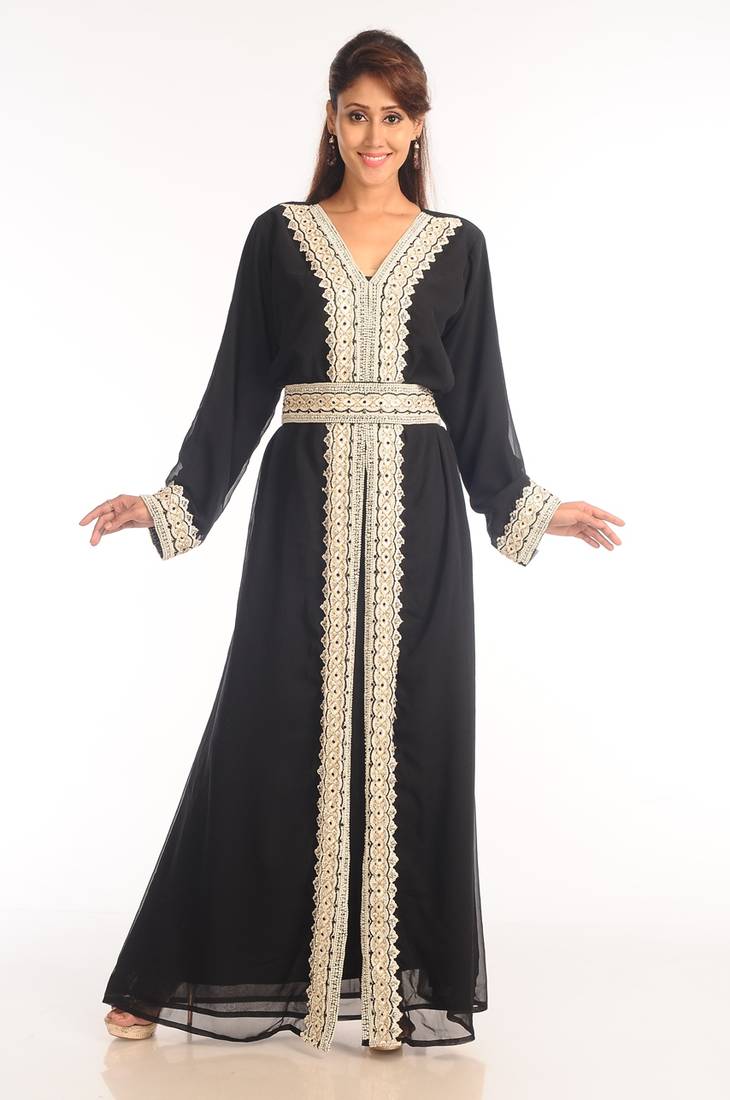 Black Georgette Kaftan With Zari Work