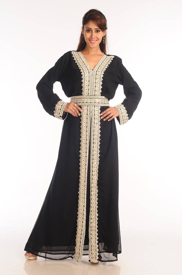 Black Georgette Kaftan With Zari Work
