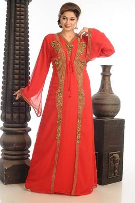 Red Georgette Kaftan With Zari Work 1